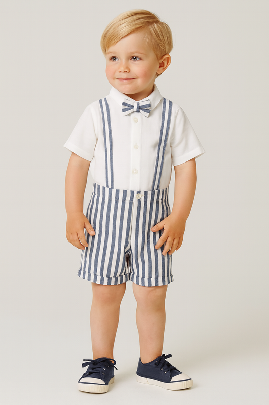 CONJUNTO BERMUDA Y CAMISA RAYAS CON PAJARITA BEBÉ MAYORAL