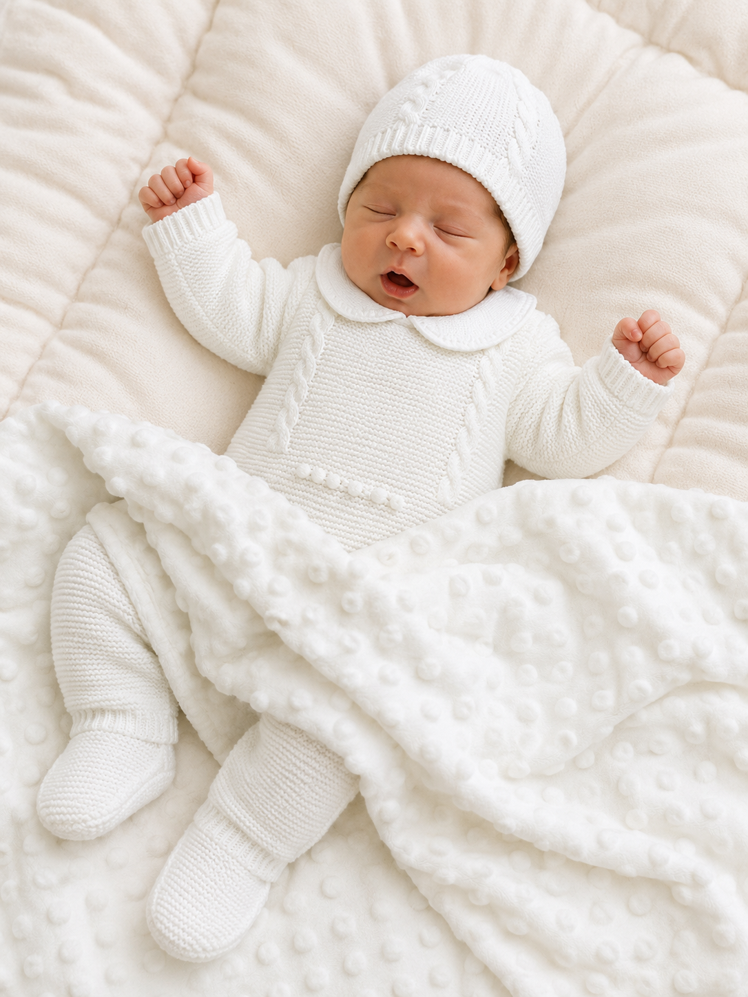 SET MARA TEJIDO PREMIUM - CONEJITA Y AMOR PURA - COLOR BLANCO