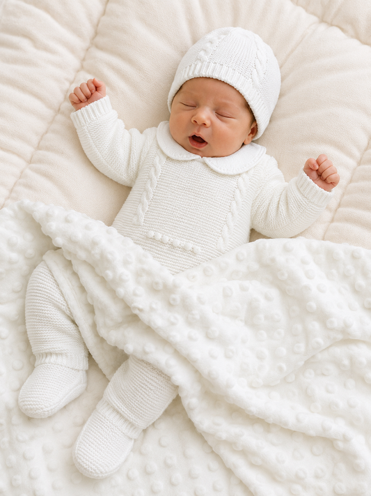 SET MARA TEJIDO PREMIUM - CONEJITA Y AMOR PURA - COLOR BLANCO