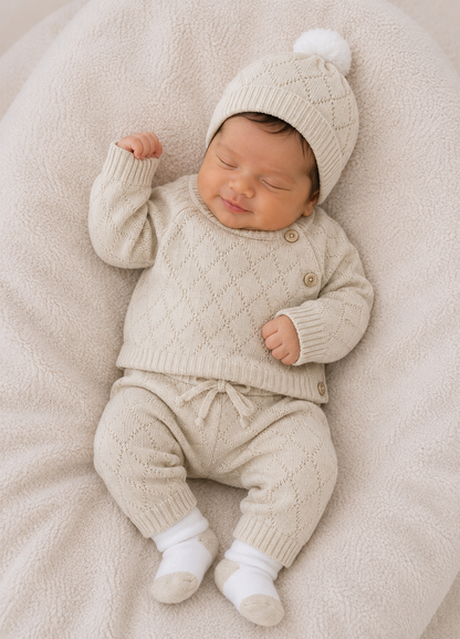 SET DE LUJO PARA BEBÉ – 6 PIEZAS - TONO BEIGE CLÁSICO