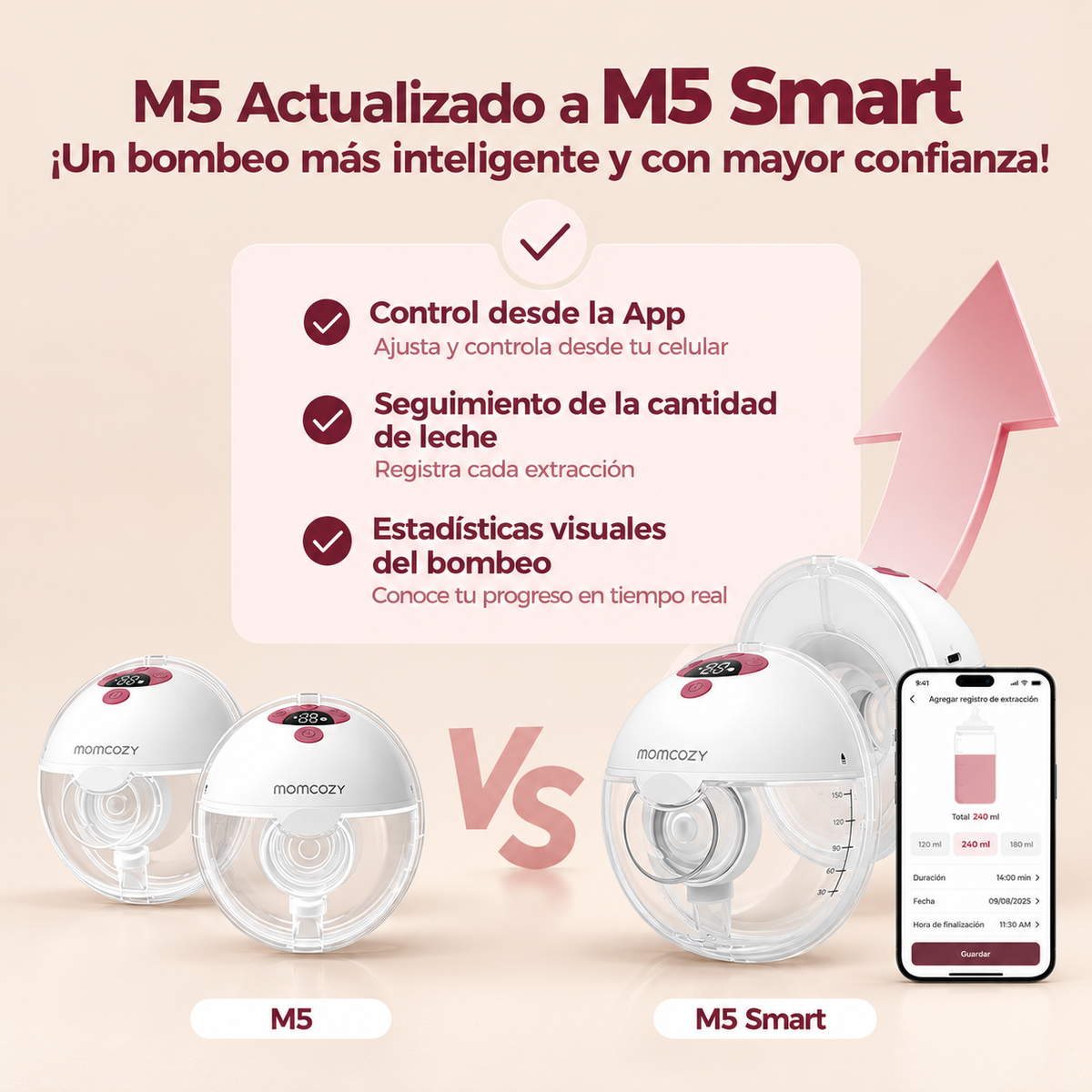 Comparación del Momcozy M5 y el M5 Smart blanco con control desde la app