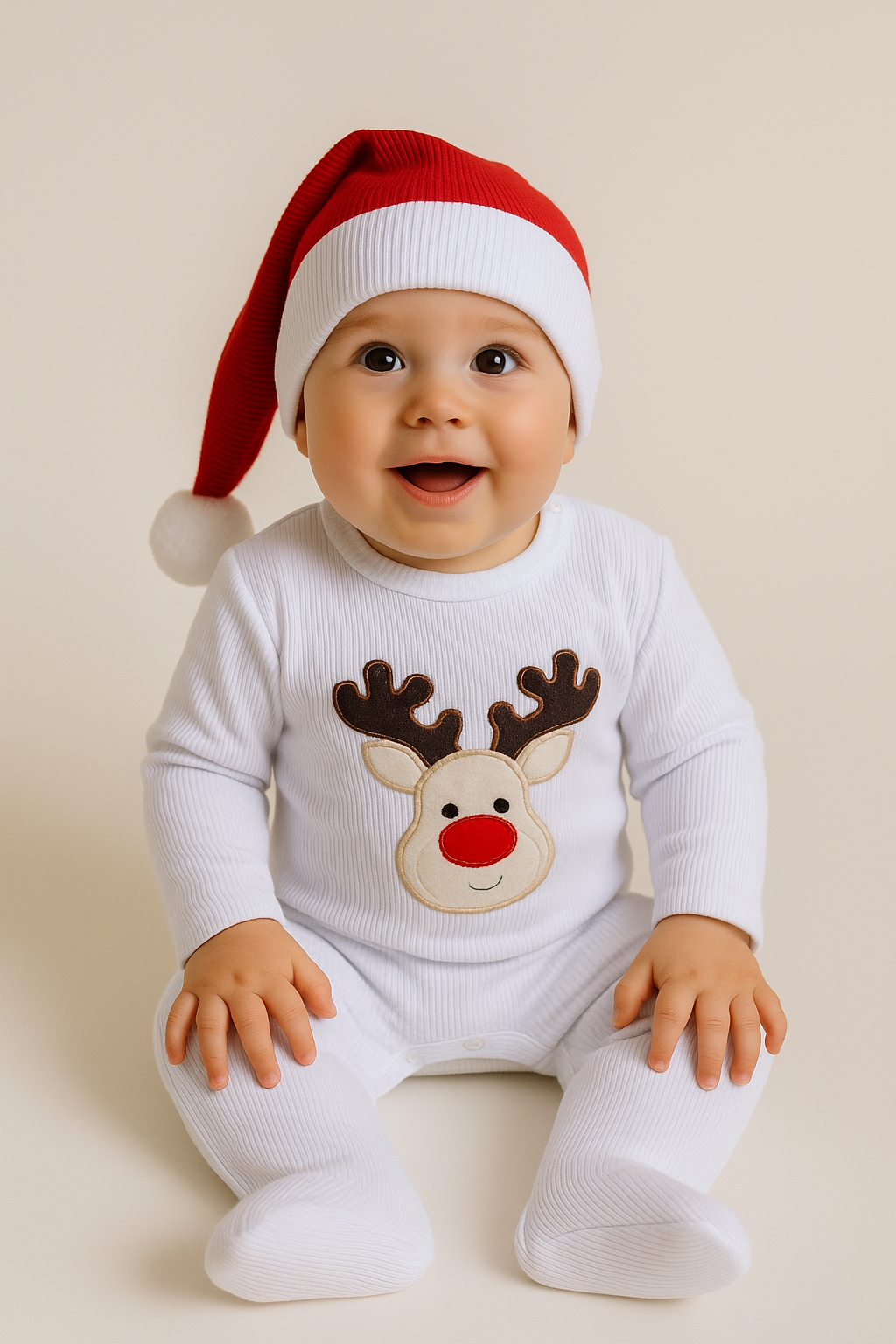 ENTERIZO NAVIDEÑO DE RENO CON GORRO