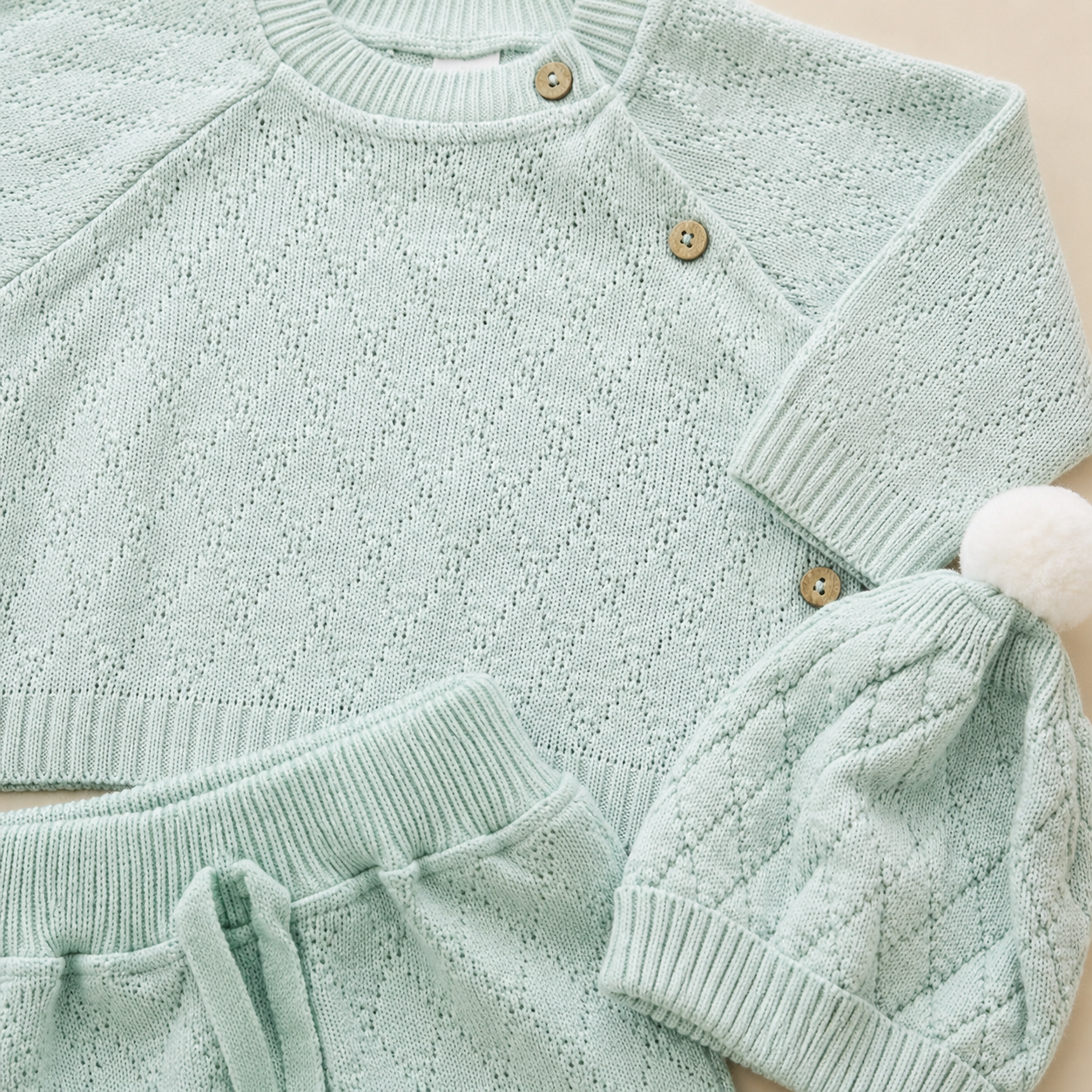 ⚪️ Conjunto Tejido Premium Bebé 6 Piezas – Ref. Valentín Verde Menta |