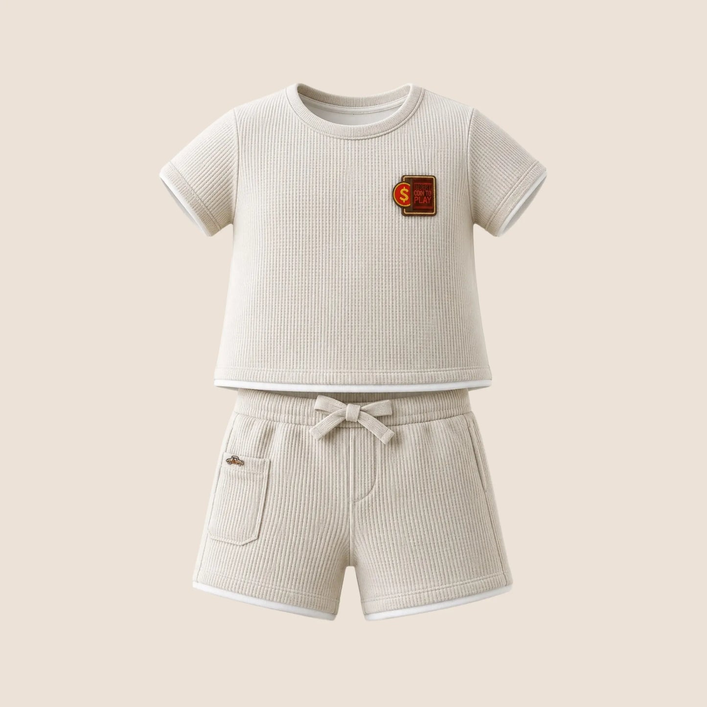 CONJUNTO INFANTIL TEJIDO WAFFLE MARFIL