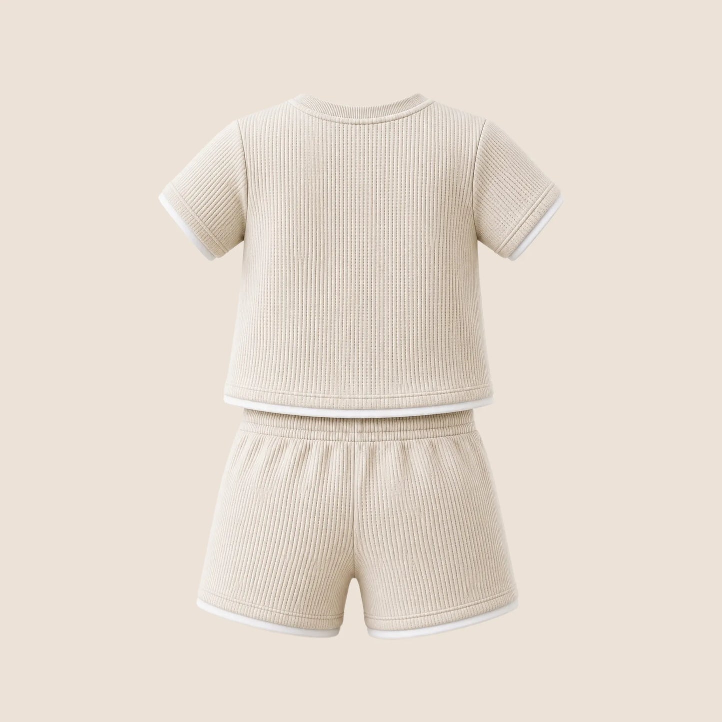 CONJUNTO INFANTIL TEJIDO WAFFLE MARFIL