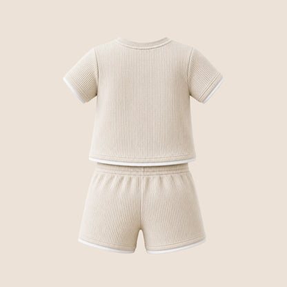 CONJUNTO INFANTIL TEJIDO WAFFLE MARFIL