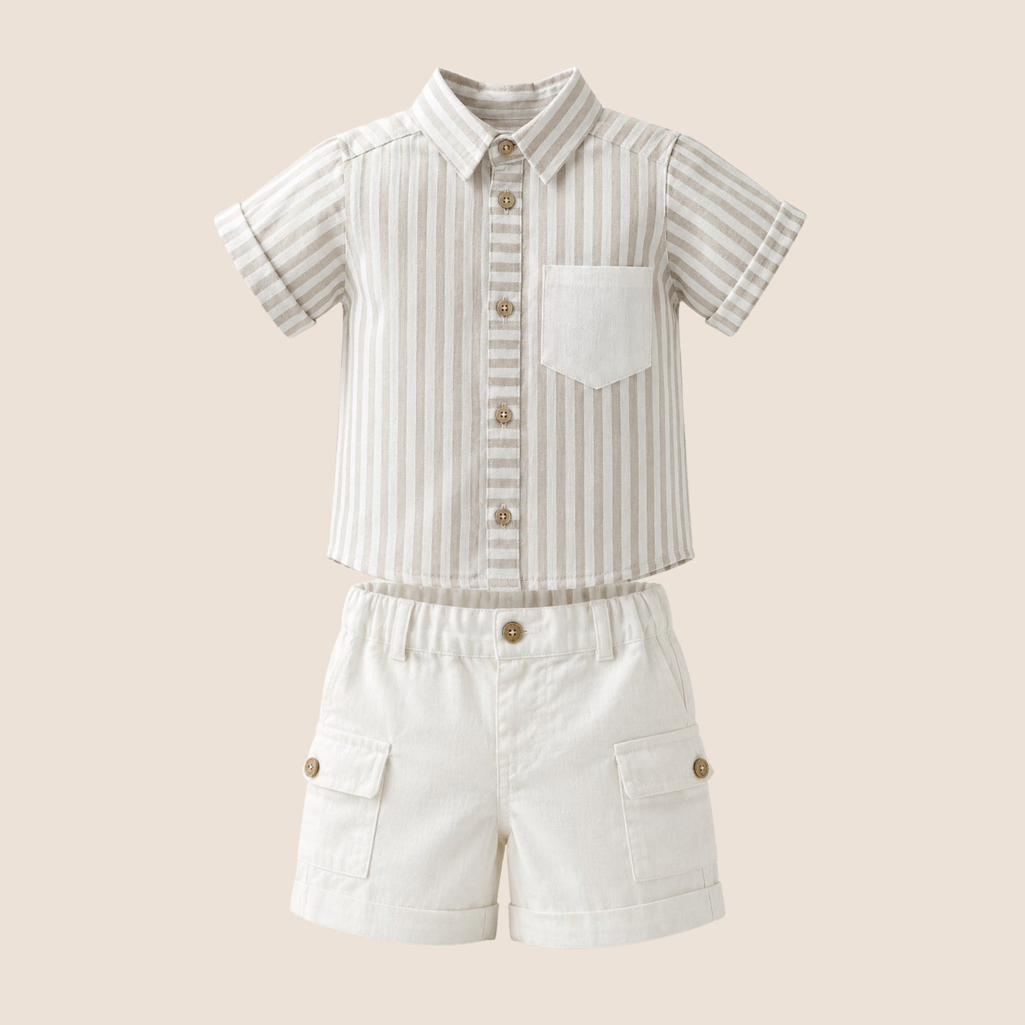 CONJUNTO LINOS RAYAS CAQUI - MARTIN@S