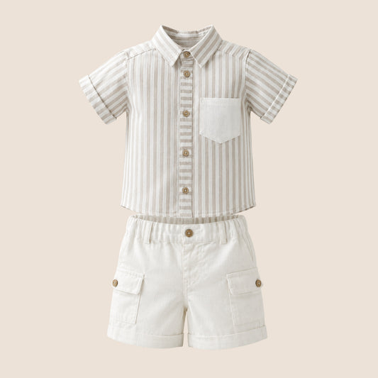 CONJUNTO LINOS RAYAS CAQUI - MARTIN@S