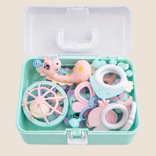 SET DE SONAJEROS Y MORDEDEROS CON ESTUCHE ORGANIZDOR - VERDE MENTA PASTEL
