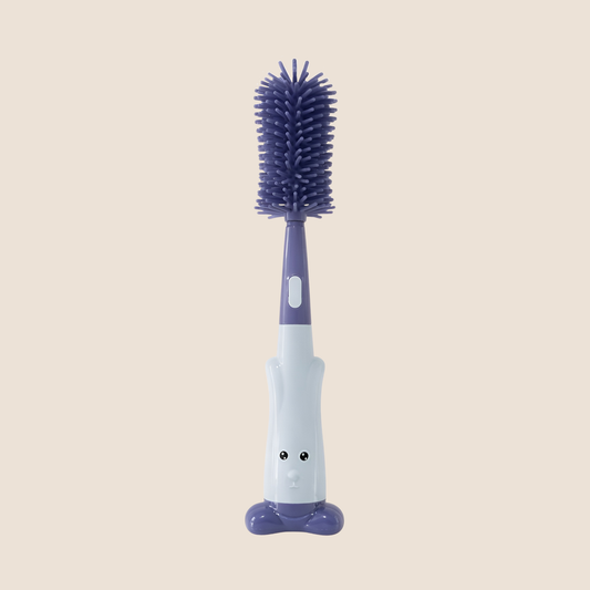 CEPILLO LIMPIADOR DE TETEROS EN SILICONA 3 EN 1 - MORADO LAVANDA Y AZUL