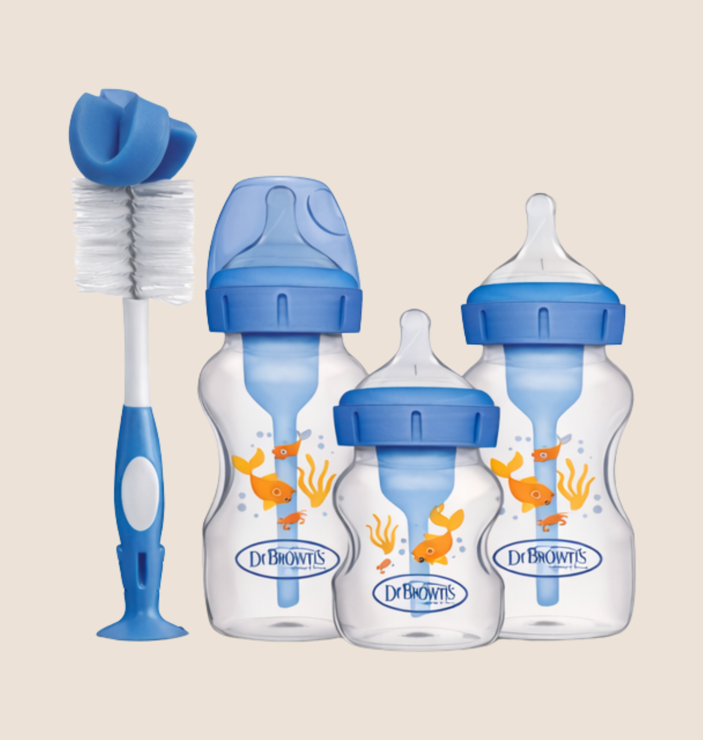 KIT TETEROS DR. BROWN’S OPTION+ Y ANTICOLICOS - SET AZUL (BOCA ANCHA)
