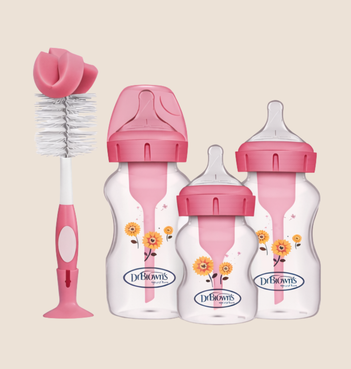 KIT TETEROS DR. BROWN’S OPTION+ Y ANTICOLICOS - SET ROSADO (BOCA ANCHA)
