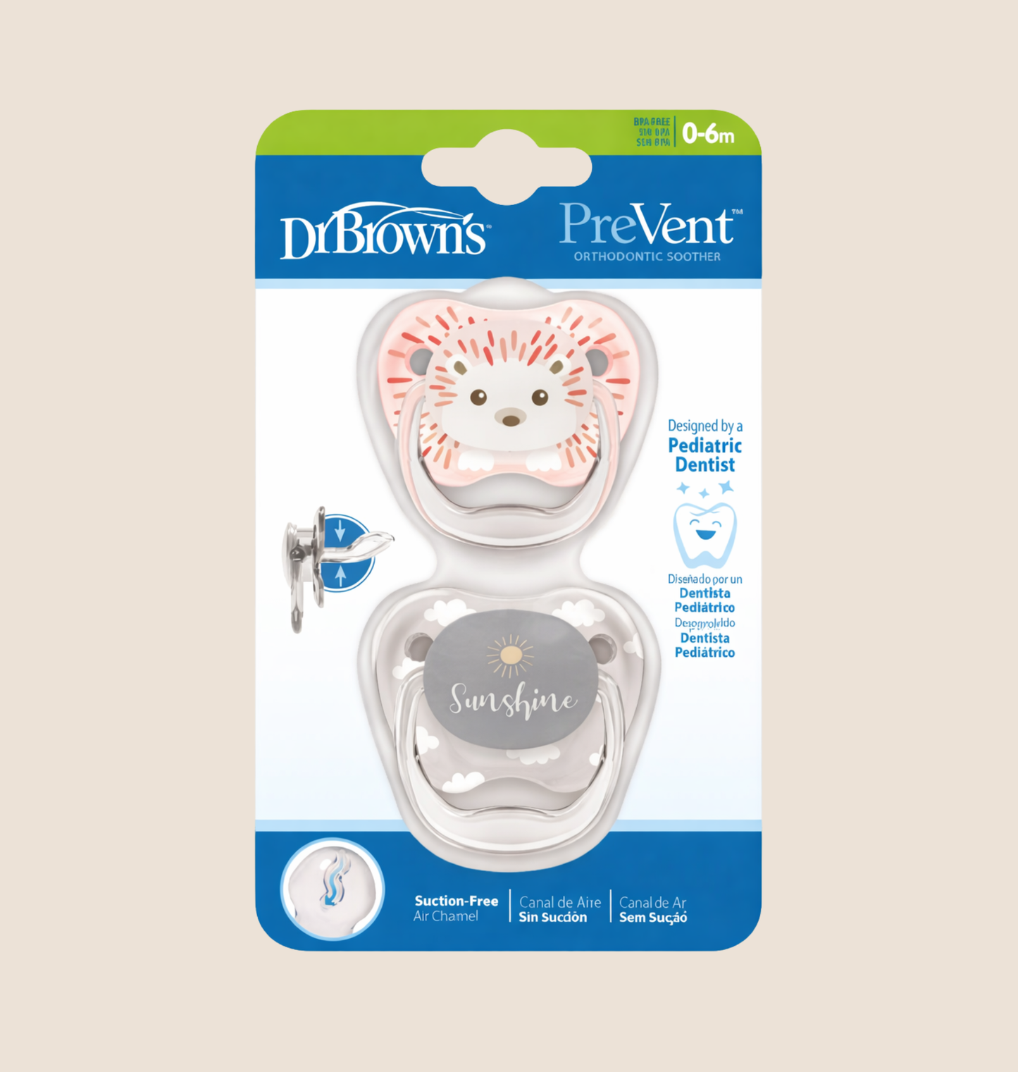 CHUPETES DR. BROWN’S PREVENT - DISEÑO ORTODONTICO 0-6 M