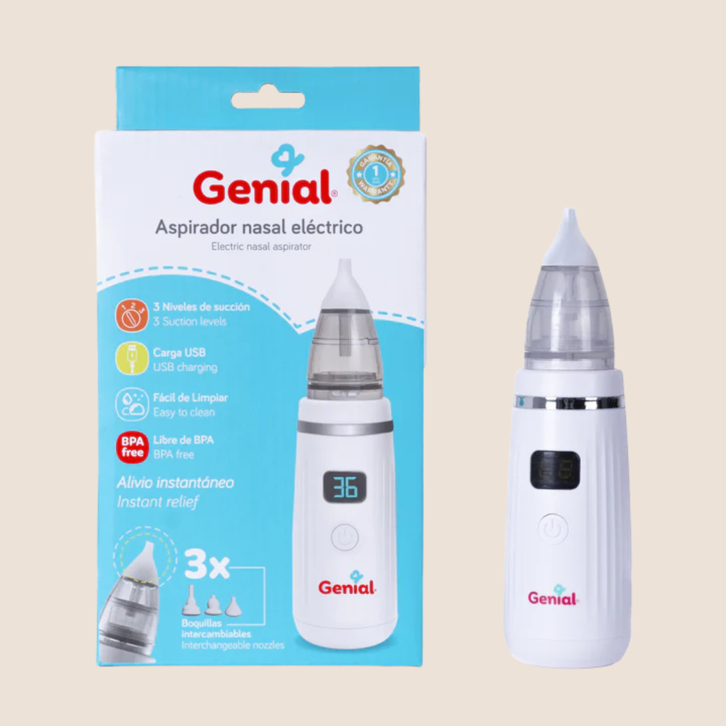 ASPIRADOR NASAL ELECTRICO GENIAL CON 3 NIVELES DE SUCCION