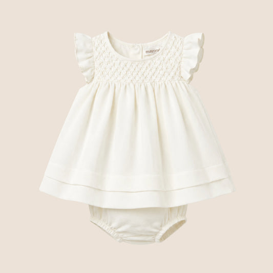 VESTIDO RIZO CON CUBREPAÑAL RECIEN NACIDA