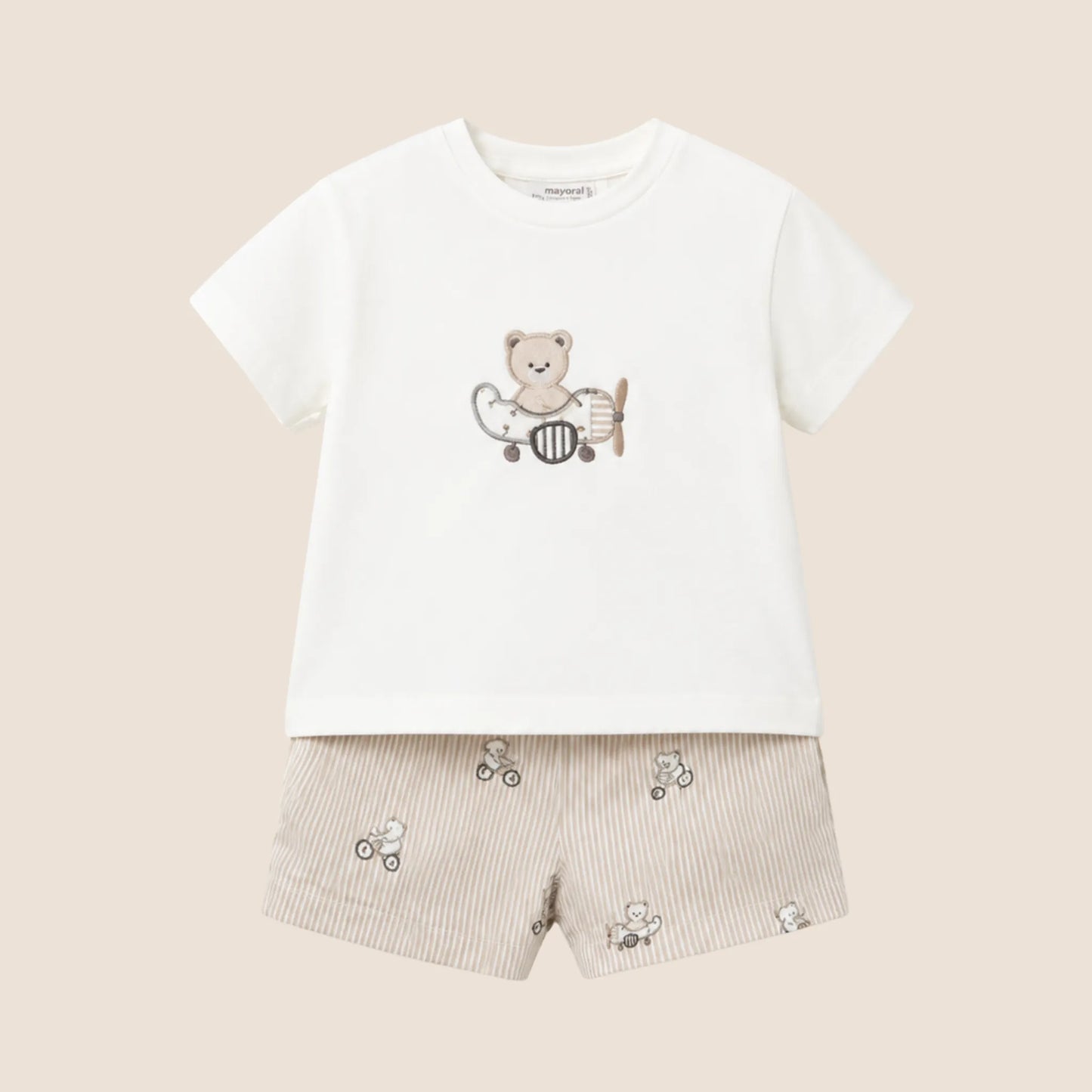 CONJUNTO PANTALON CORTO Y CAMISETA OSITO RECIEN NACIDO