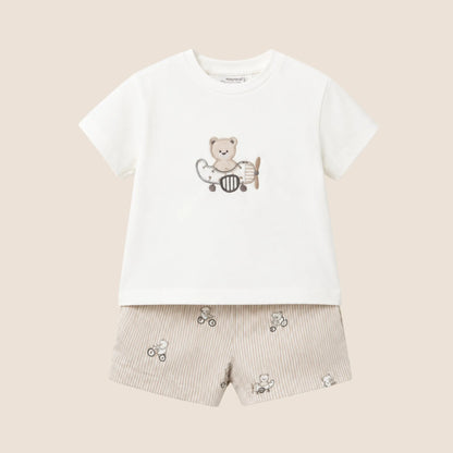 CONJUNTO PANTALON CORTO Y CAMISETA OSITO RECIEN NACIDO