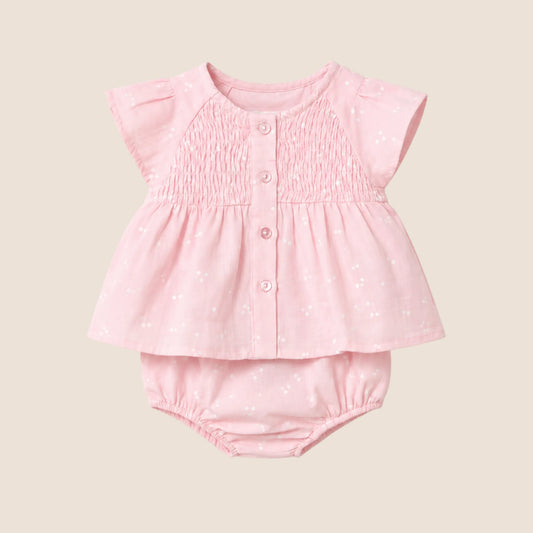 CONJUNTO CUBREPAÑAL Y BLUSA PARA RECIEN NACIDA