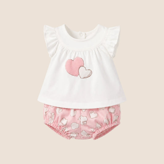 CONJUNTO 4 PIEZAS CUELLO VOLANTE PARA RECIEN NACIDA