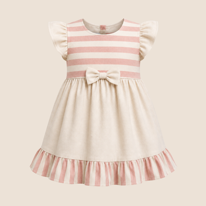 VESTIDO CLASICO A RAYAS ROSADO