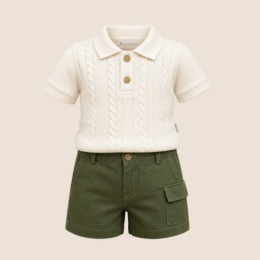 ⚪️ SET  SHORT Y CAMISA TEJIDA TIPO POLO