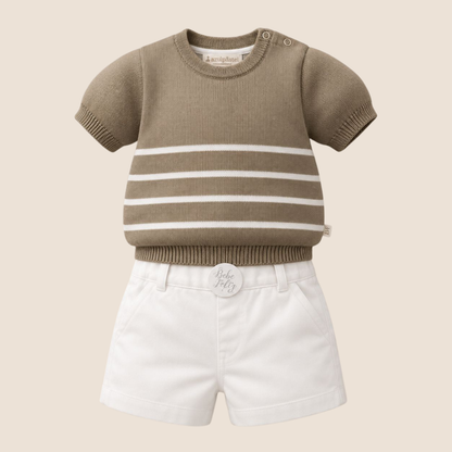 SET DE SHORT Y CAMISA DE RAYAS CAQUI - BEBÉ FELIZ