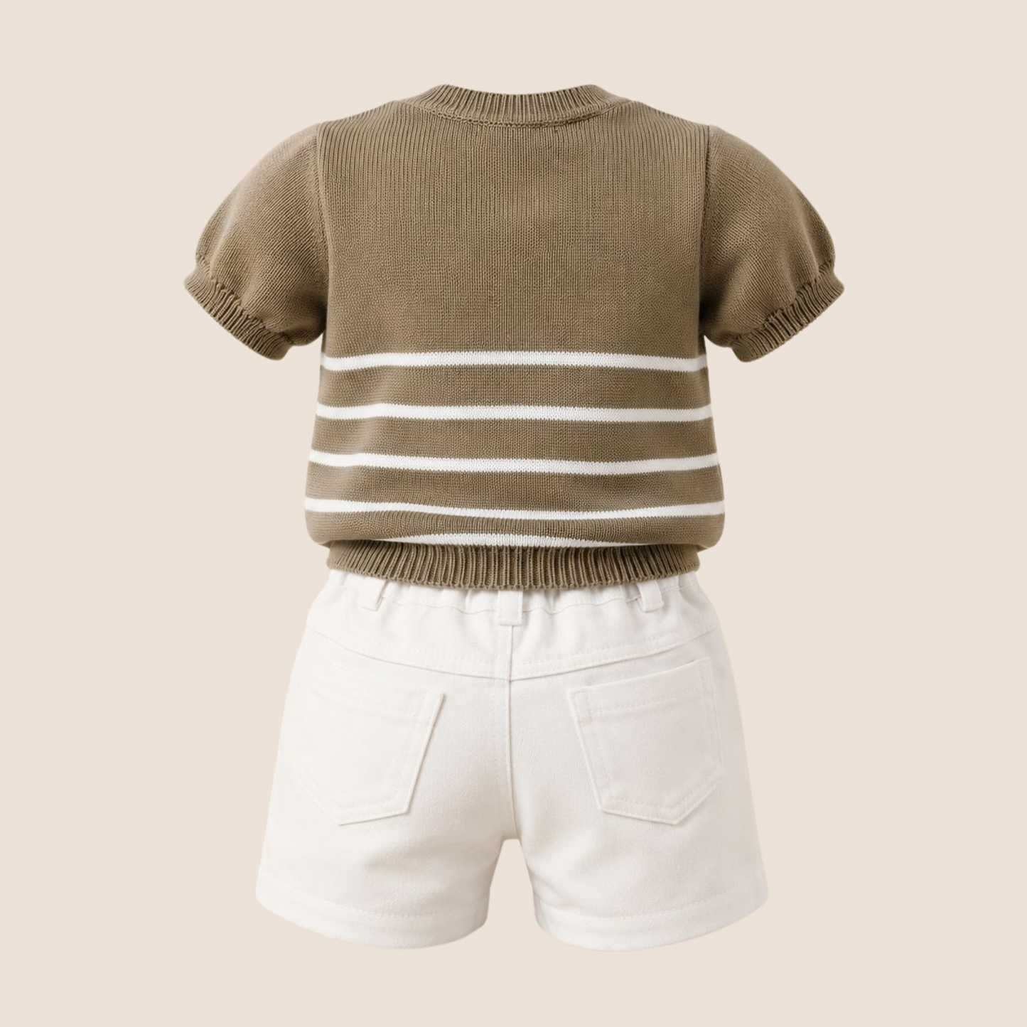 SET DE SHORT Y CAMISA DE RAYAS CAQUI - BEBÉ FELIZ
