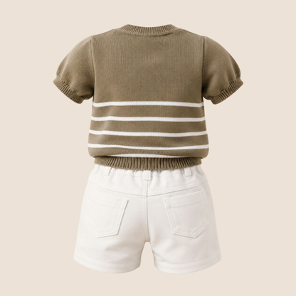 SET DE SHORT Y CAMISA DE RAYAS CAQUI - BEBÉ FELIZ