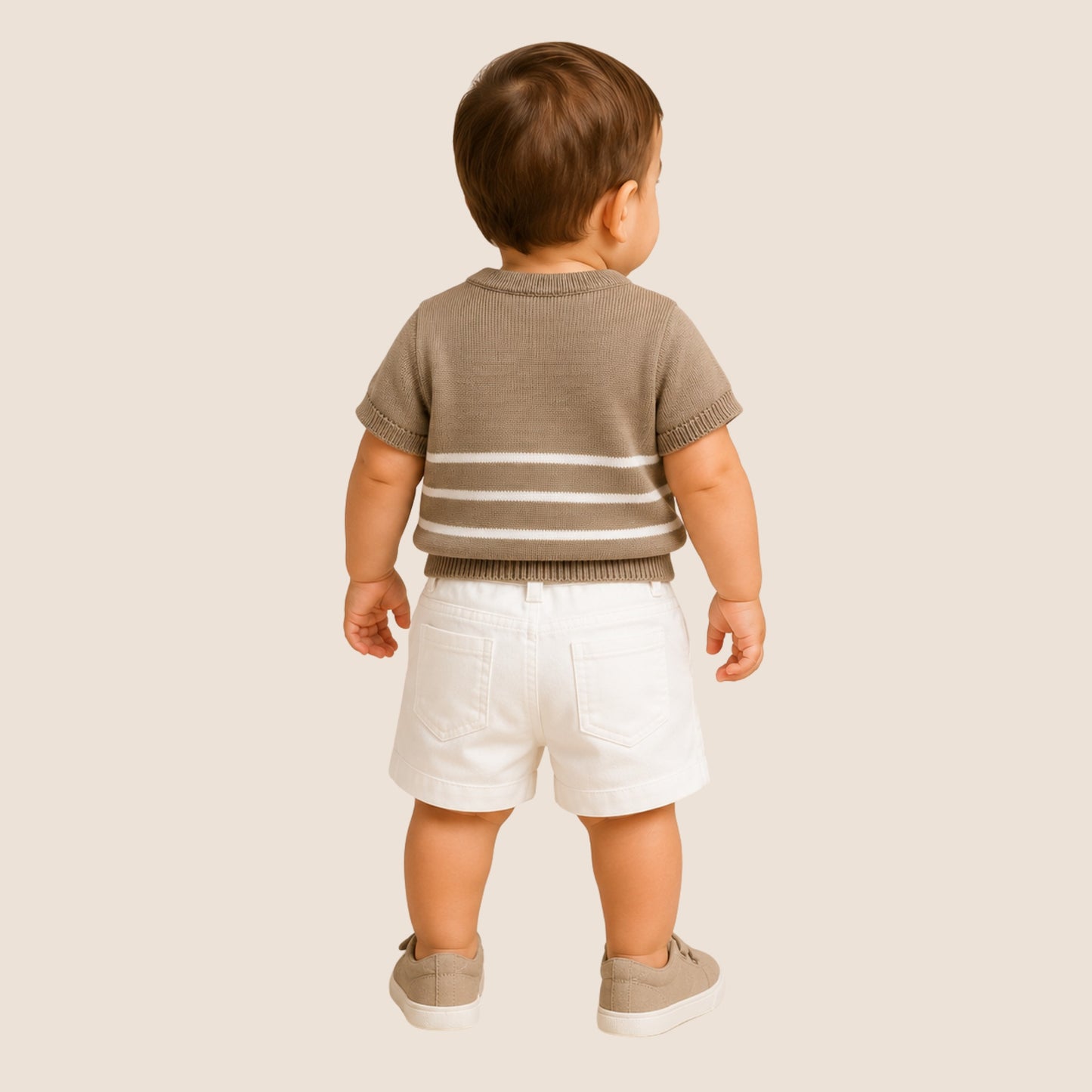 SET DE SHORT Y CAMISA DE RAYAS CAQUI - BEBÉ FELIZ