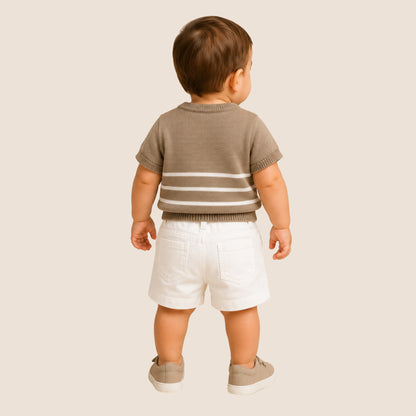 SET DE SHORT Y CAMISA DE RAYAS CAQUI - BEBÉ FELIZ