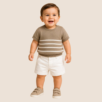 SET DE SHORT Y CAMISA DE RAYAS CAQUI - BEBÉ FELIZ