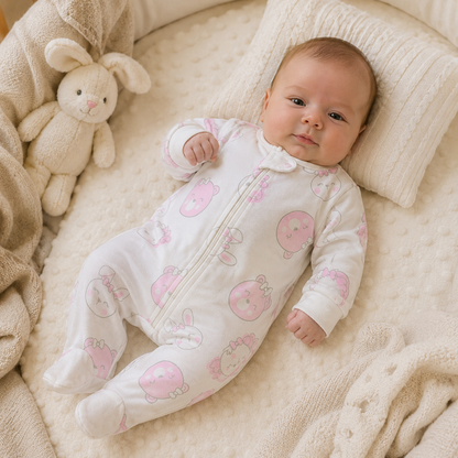 Set 3 Pijamas Enterizas con Piecitos Bebe Nina - Osito y Conejito - Choco Miel Baby