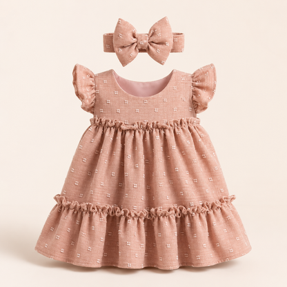 ⭕️ VESTIDO TEXTURIZADO CON MANGAS ROSA VIEJO