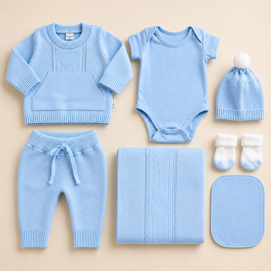 ⚪️ Conjunto Primera Muda Tejido Ref. Alana Azul |
