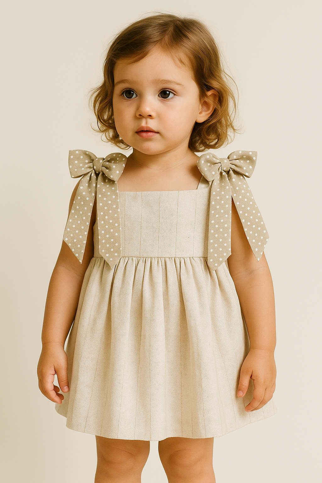 VESTIDO EN LINO CON LAZOS DE PUNTOS