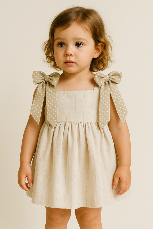 VESTIDO EN LINO CON LAZOS DE PUNTOS