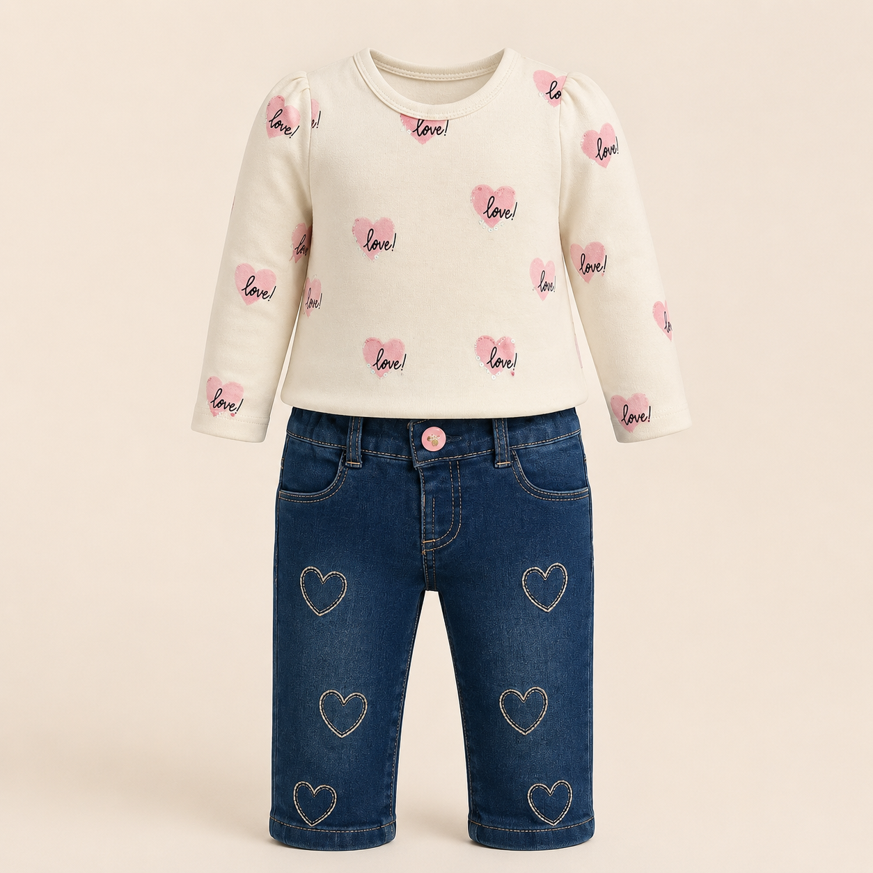 ⭕️ CONJUNTO 2 PIEZAS BLANCO CORAZONES |MARA BABY
