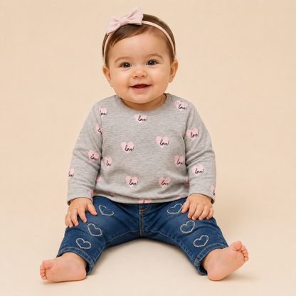⭕️ CONJUNTO 2 PIEZAS GRIS CORAZONES |MARA BABY