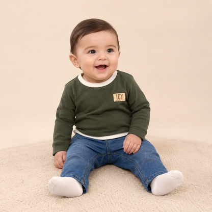 ⭕️ CONJUNTO 2 PIEZAS JOY MANGA LARGA VERDE |MARA BABY