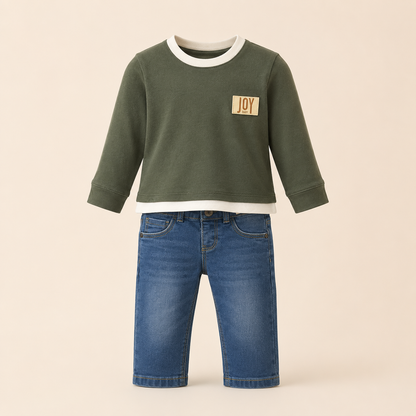 ⭕️ CONJUNTO 2 PIEZAS JOY MANGA LARGA VERDE |MARA BABY