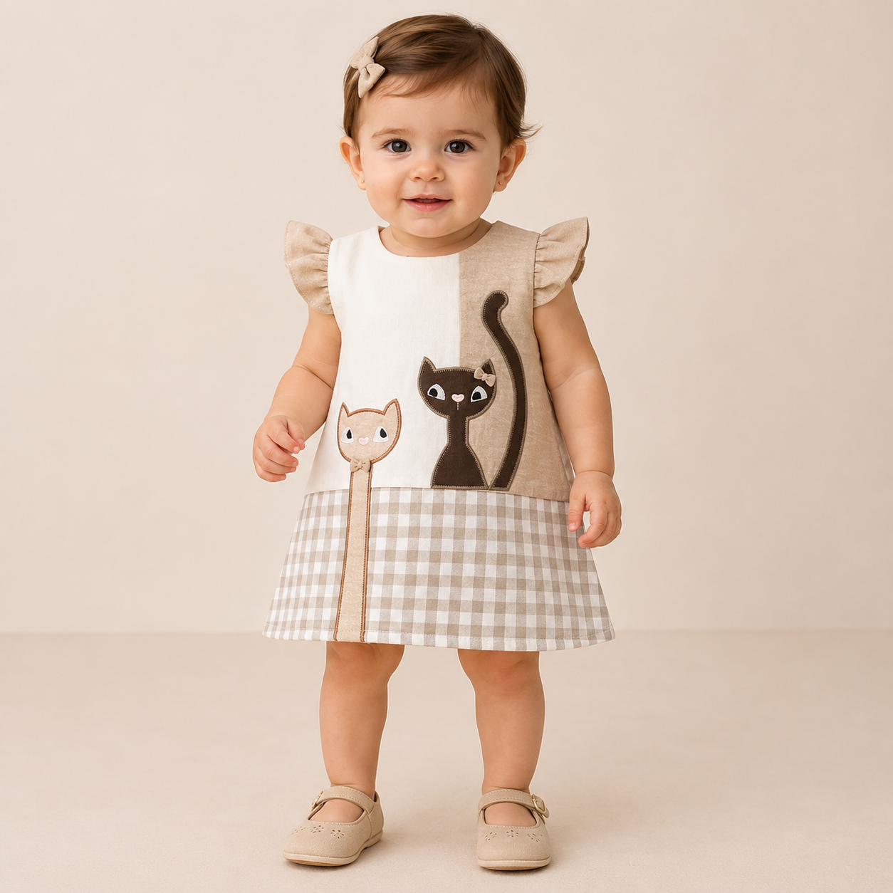 ⚪️ VESTIDO CAT BEIGE BEBÉ FELIZ | MARA BABY