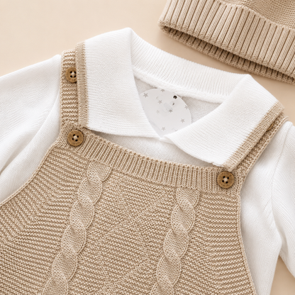 ⚪️ Conjunto Tejido Premium Recién Nacido 7 Piezas – Overol Ref. Ámbar Beige |