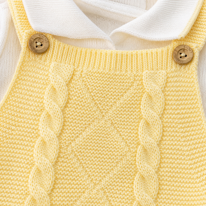 ⚪️ Conjunto Tejido Premium Recién Nacido 7 Piezas – Overol Ref. Ámbar Amarillo |