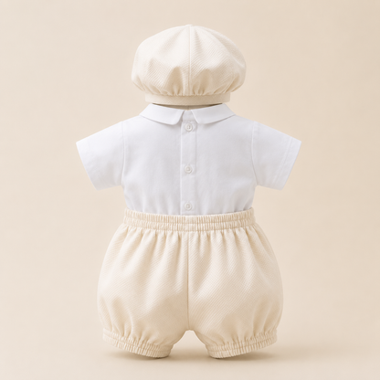 ⚪️Conjunto de Bautizo para Bebé Niño | Camisa Blanca, Pantalón Beige y Gorra | Set Elegante 3 Piezas