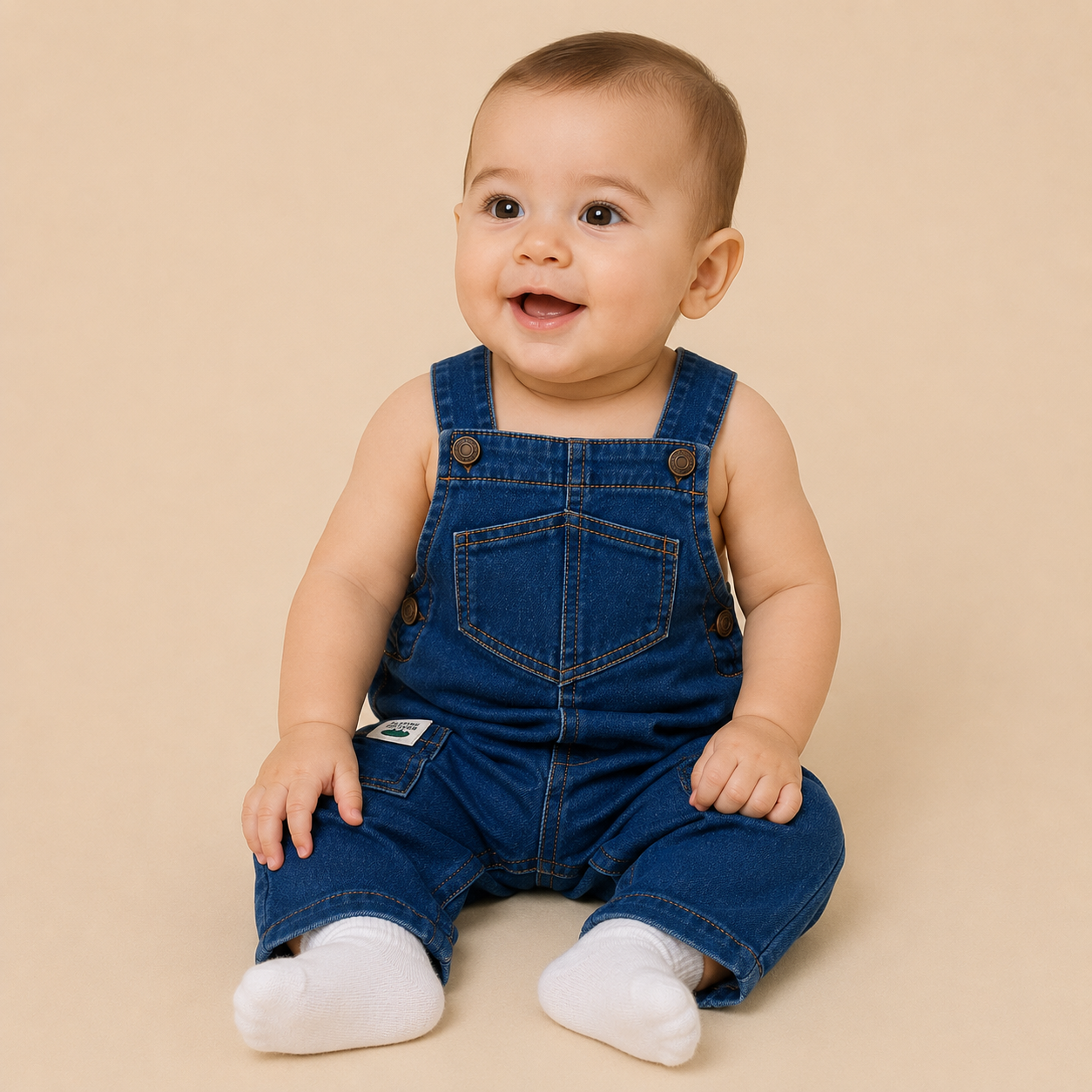 ⭕️ Overol Europeo Denim Bebé – Peto Jean Azul Lavado con Tirantes Cruzados y Parche