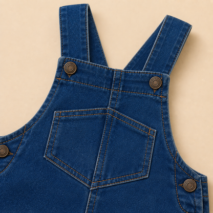⭕️ Overol Europeo Denim Bebé – Peto Jean Azul Lavado con Tirantes Cruzados y Parche