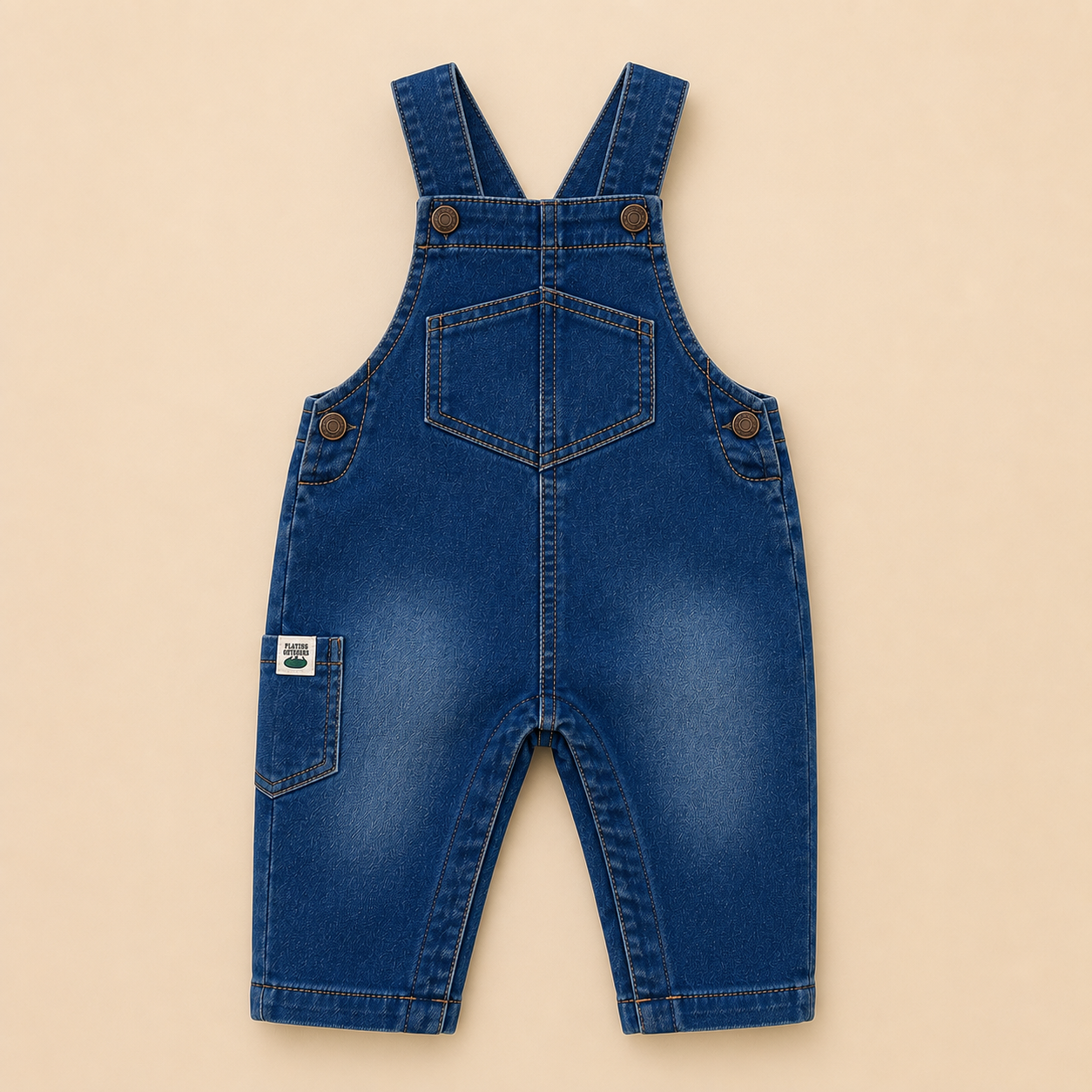 ⭕️ Overol Europeo Denim Bebé – Peto Jean Azul Lavado con Tirantes Cruzados y Parche
