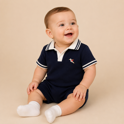 ⚪️ Camisa Polo Azul Navy con Bordado | Bebé Niño | Mara Baby