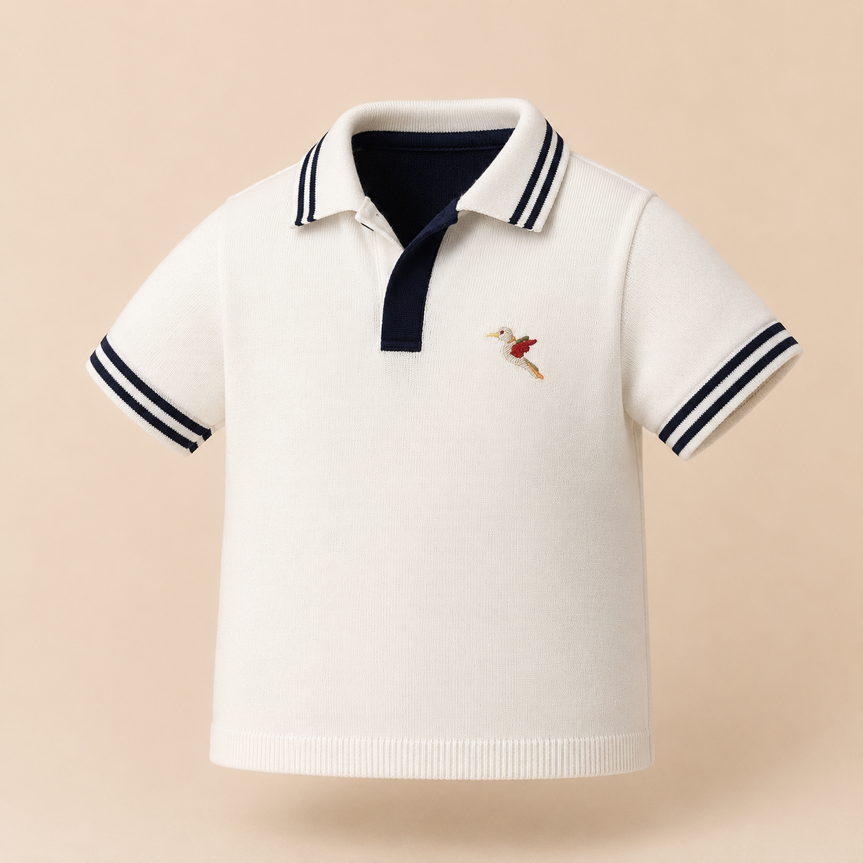 ⚪️ Polo Tejido Bebé Niño | Blanco con Bordado Colibrí | Mara Baby