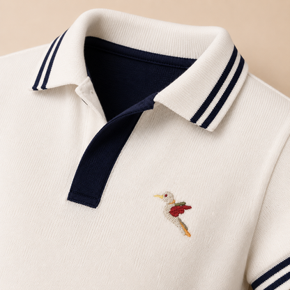 ⚪️ Polo Tejido Bebé Niño | Blanco con Bordado Colibrí | Mara Baby